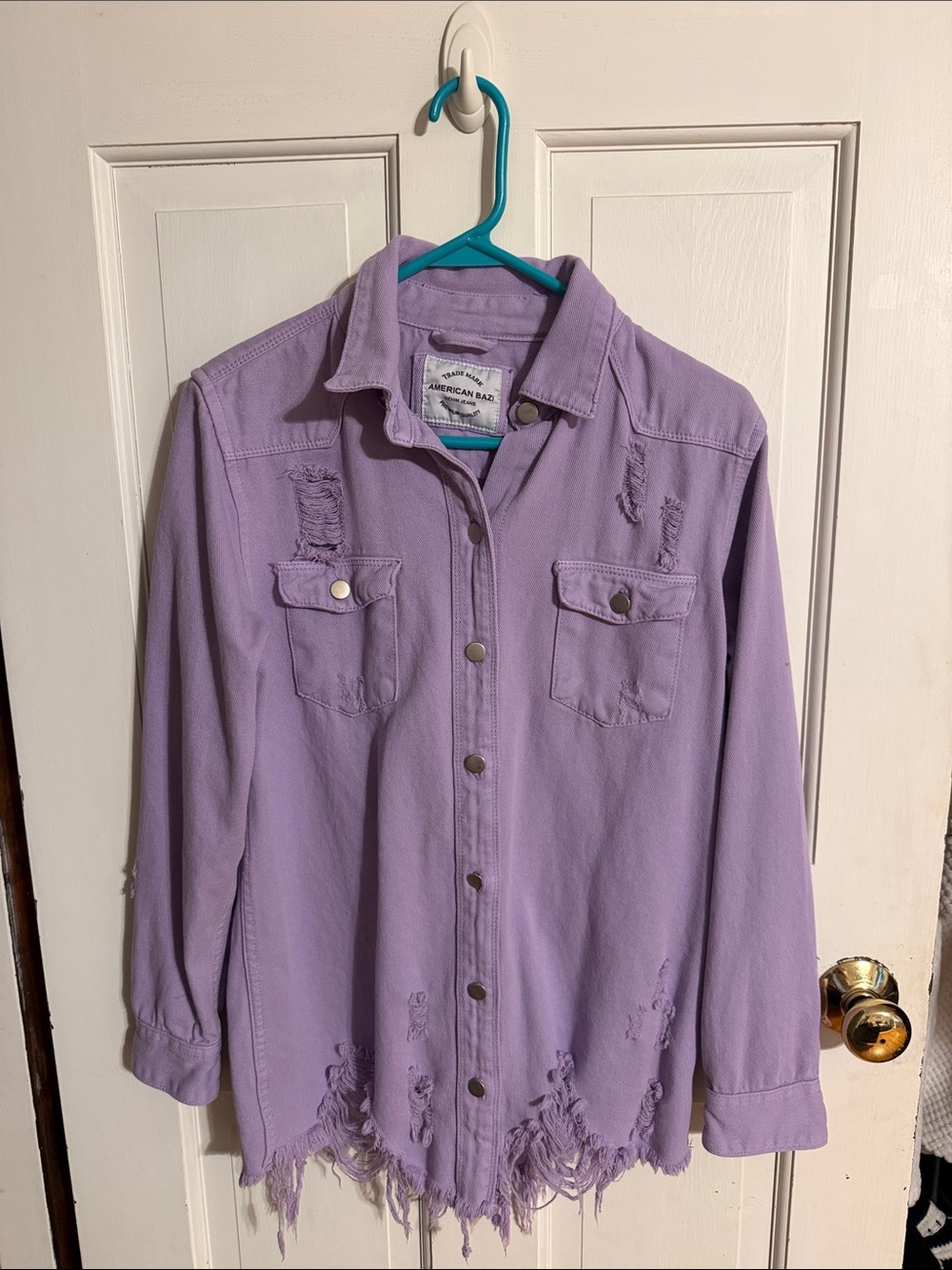 American Bazi Lavender Distressed Button-Up Jean Jacket
